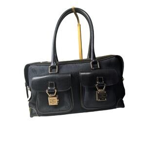 VTG Dooney& Bourke Black 2-Lock Pocket Satchel Nylon Leather & Golden